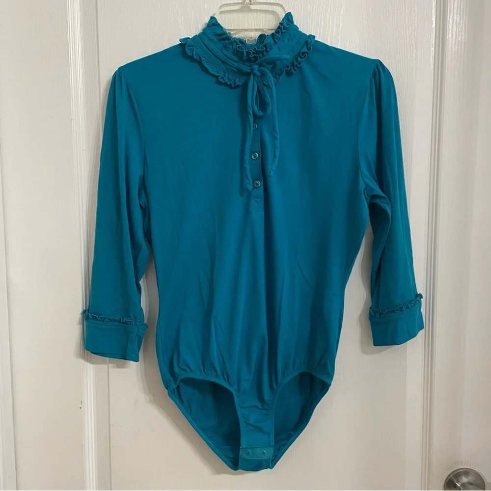 Chadwick’s of Boston Long Sleeve Bodysuit Mock Neck Tie Detail Ruffles Size PS